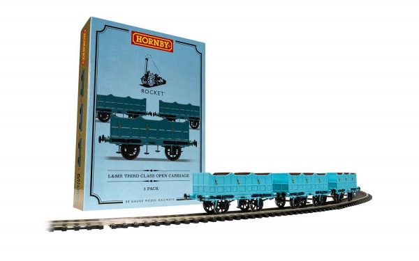 R40102 Hornby L&MR 3rd Class Open Carriage Pack containing 3x Open Carriages (Stephensons Rocket)