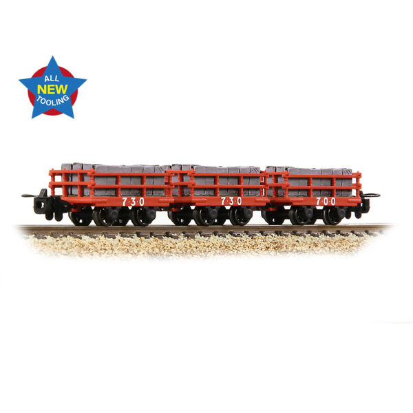 393-228 Bachmann 009 Dinorwic Slate Wagons with sides 3-Pack Red - weathered and load